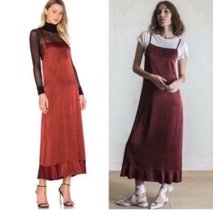 LACAUSA Lucky Slip Dress Midi Crimson Copper Rust  Orange Spaghetti Straps XS